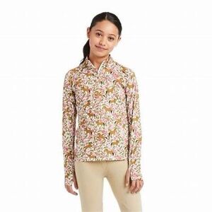 NWT-Ariat Girls Horse/Floral Long Sleeve Lowell 1/4 Zip Shirt -10037459 XL/14